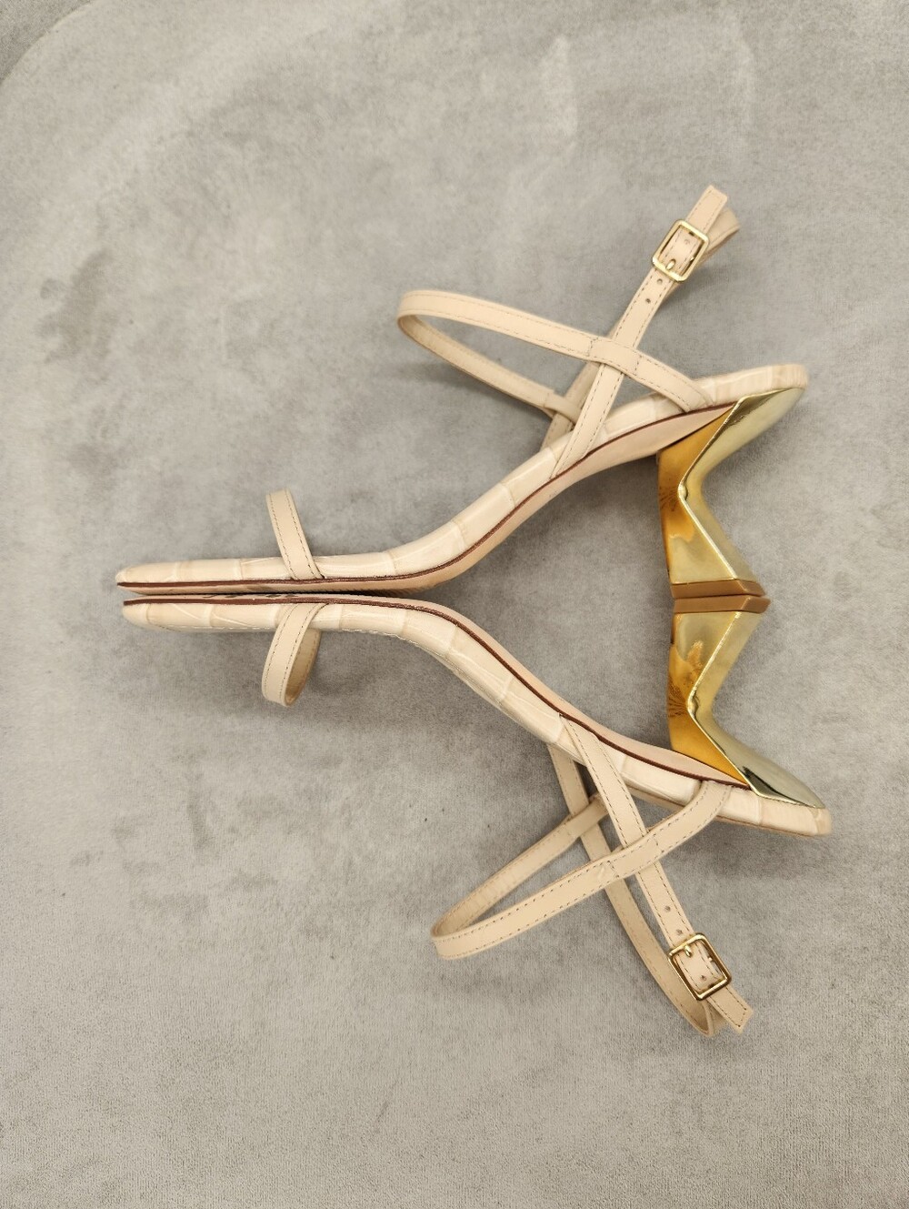Antonio Melani Heeled Sandals 6 Cream Embossed Leather Fran Strappy New $110